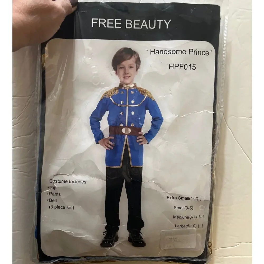 Boy’s Free Beauty Handsome Prince 3 Piece Set Costume New Size M (6-7)